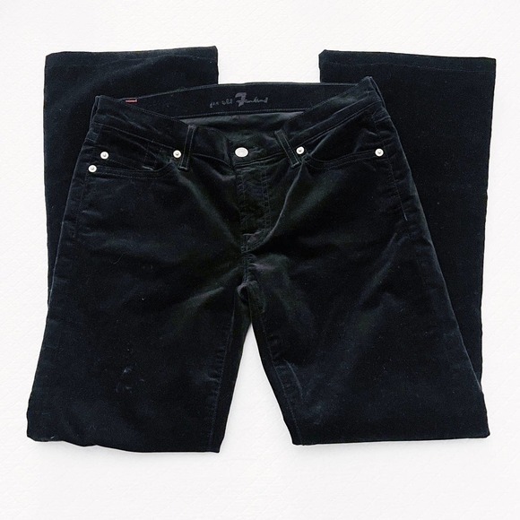 7 For All Mankind Flare Denim Jeans Black Faux Suede SZ27 - Picture 3 of 8